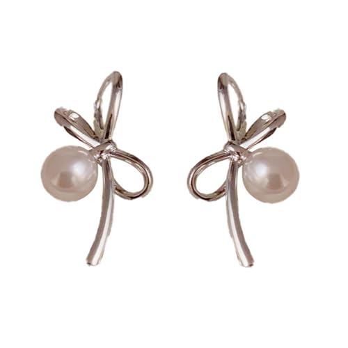 ZHOUSUFEN Modischer Bowknot Ohrring für Frauen Imitation Perle Ohrstecker Clip Süße Ohrringe Weibliches Temperament Ohrpiercing, See dimensional drawing, Kupfer von ZHOUSUFEN