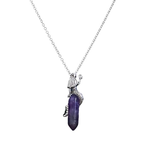 ZHOUSUFEN Sechseckige Halskette aus Naturstein, exquisite lange Pulloverkette, Meerjungfrauen-Kristallanhänger, Halskette, verstellbarer Choker-Schmuck, As Shown, Metall von ZHOUSUFEN