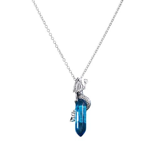 ZHOUSUFEN Sechseckige Halskette aus Naturstein, exquisite lange Pulloverkette, Meerjungfrauen-Kristallanhänger, Halskette, verstellbarer Choker-Schmuck, As Shown, Metall von ZHOUSUFEN
