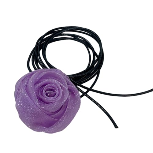 ZHOUSUFEN Zarte Rosen-Halskette, Verzierung, schöne Halskette, eleganter Blumenanhänger, Schnürung, Seil-Halskette für modische Damen von ZHOUSUFEN