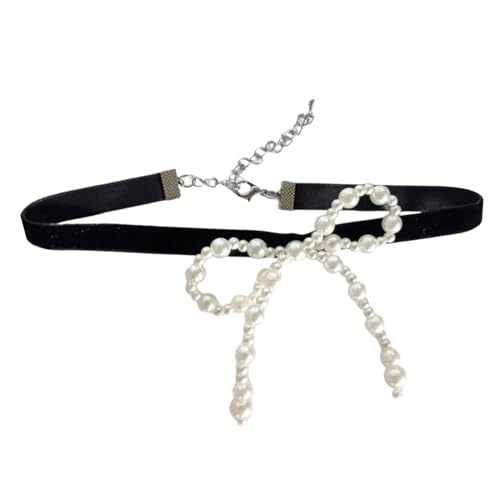 ZHOUSUFEN - Zarte und elegante Halskette mit Schleifenanhänger, Kunstperlenkette, Schlüsselbeinkette für Damen von ZHOUSUFEN