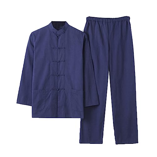 Traditionelles chinesisches Langarm-Tang-Kostüm Kung Fu Uniform Hemd für Männer Kung Fu Jacke, Hose, reine Baumwolle, Tai Chi Uniform, Hanfu Kung Fu Wing Chun Ch Blue-M, blau, M-L von ZHOUXIAO