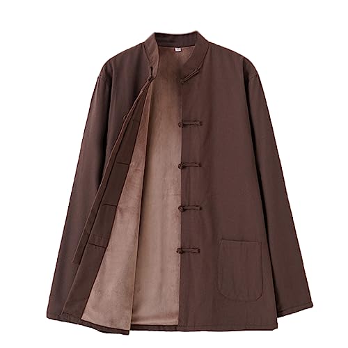 Winter Baumwolle Tang Kostüm Herren Plus Velvet Tai Chi Uniform Langarm Chinesische Kleidung Traditionelle Chinesische Tops, Hanfu Jacke Kung Fu Kleidung Kostüm Coffee - 3XL, coffee, 3XL/4XL von ZHOUXIAO