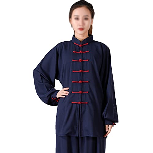 ZHOUXIAO Baumwollleinen Taichi Uniform Frau Stretch Martial Arts Anzug Kung Fu Kleidung Zen Meditation Kleidung Morning Übungen Kleidung Langarm Jacke Hemd Hosen Cyan-XXL von ZHOUXIAO