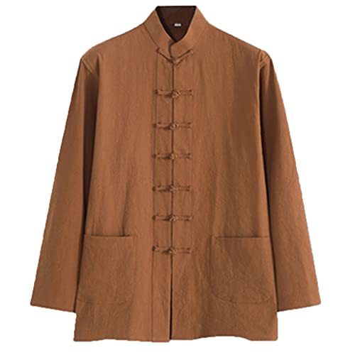 Chinesische Traditionelle Kleidung Kung Fu Jacke Hemd Tang Anzug Baumwolle Leinen Tai Chi Uniform Wing Chun Kleidung, Langarm Mantel Tops Kampfsport Anzug brown-5XL von ZHOUXIAO