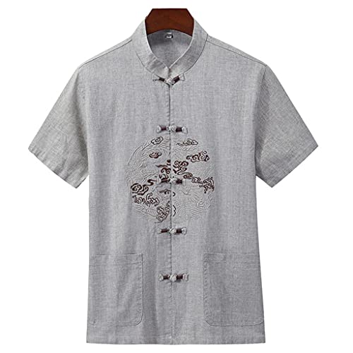 ZHOUXIAO Lose Tang Anzug Herren Hanfu Chinesische traditionelle Kleidung Kung Fu Hemd Uniform Große Größe Tai Chi Uniform Kurzarm Mantel Tops grey1-5XL von ZHOUXIAO