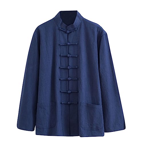 ZHOUXIAO Losen Tang Anzug Bequeme Baumwollwäsche Kampfkunstanzug Männer Chinesische traditionelle Kleidung, atmungsaktive Kung -Fu -Uniformen Tai Chi Kleidung Langarm Hemd cyan-7XL von ZHOUXIAO
