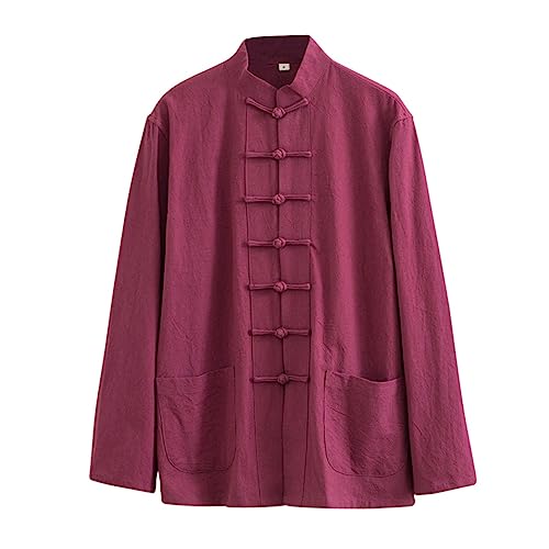 ZHOUXIAO Losen Tang Anzug Bequeme Baumwollwäsche Kampfkunstanzug Männer Chinesische traditionelle Kleidung, atmungsaktive Kung -Fu -Uniformen Tai Chi Kleidung Langarm Hemd red-8XL von ZHOUXIAO