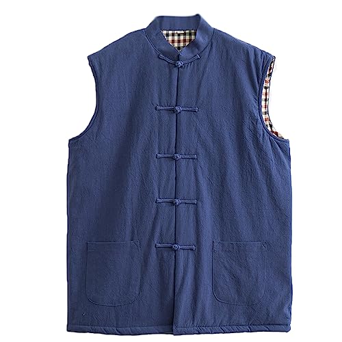ZHOUXIAO Winter Tang Anzug Weste Männer Gepolstert Baumwollständer Kragen Warme Mantel Tops Jacke Lose Ärmellose Warme Outwear Chinesische Traditionelle Kleidung, Tai Chi Uni blue-4XL von ZHOUXIAO