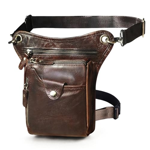 Beintasche Motorrad Dickes Leder Herren Design Casual Kaffee Klassische Schultertasche Reise Hüfttasche Beintasche(Coffee) von ZHOUXYFDC