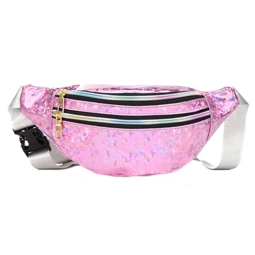 Gürteltasche 1PC Holographische Fanny Pack Hologramm Taille Tasche PU Strand Reise Banana Hüfte Bum Zip Frauen Geldbörse Gürtel Taschen Mädchen Brust Taschen(Pink) von ZHOUXYFDC