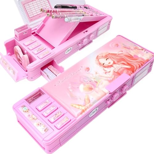 ZHOUXYFDC Etui Schule Mädchen-Code-Briefkasten for Schüler, Stiftebox aus Kunststoff, große Kapazität, leichte Schreibwarenbox for Mädchen(A) von ZHOUXYFDC