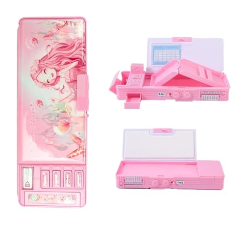 ZHOUXYFDC Etui Schule Multifunktionales Federmäppchen, doppelseitig, Faltbare Schreibwarenbox mit Zahlenschloss, niedliche Cartoon-Federmäppchen for Mädchen und Jungen(Pink) von ZHOUXYFDC