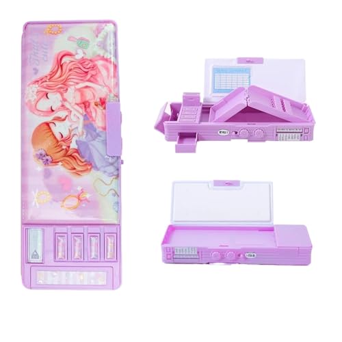 ZHOUXYFDC Etui Schule Multifunktionales Federmäppchen, doppelseitig, Faltbare Schreibwarenbox mit Zahlenschloss, niedliche Cartoon-Federmäppchen for Mädchen und Jungen(Purple) von ZHOUXYFDC