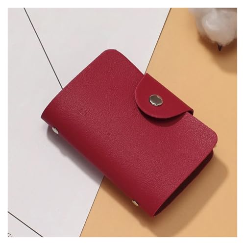 ZHOUXYFDC Kartenetui 24 Slots Karte Halter Tasche Einfache Feste Farbe Tasche Fall Frauen Männer(Dark red) von ZHOUXYFDC