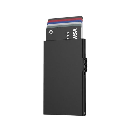 ZHOUXYFDC Kartenetui Kartenhalter-Geldbörse, minimalistische, schlanke Pop-Up-Kreditkarten-Geldbörsen aus Metall for Männer(Black) von ZHOUXYFDC