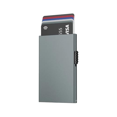 ZHOUXYFDC Kartenetui Kartenhalter-Geldbörse, minimalistische, schlanke Pop-Up-Kreditkarten-Geldbörsen aus Metall for Männer(Grey) von ZHOUXYFDC