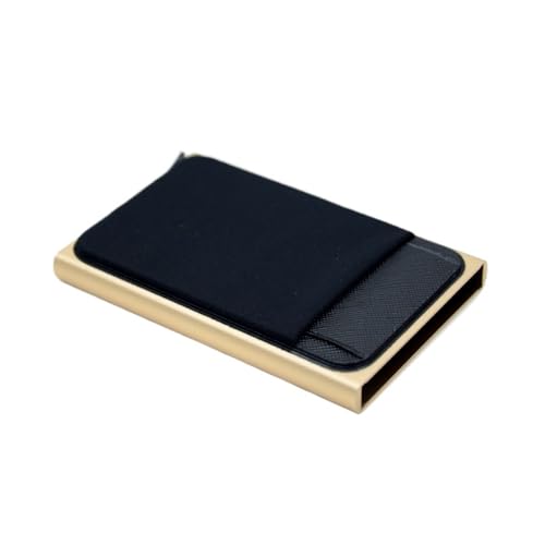 ZHOUXYFDC Kartenetui Schlanke Aluminium-Geldbörse mit elastischer Rückentasche, Ausweis- und Kreditkartenhalter, Mini-Geldbörse, automatisches Pop-up-Bankkartenetui(Gold) von ZHOUXYFDC