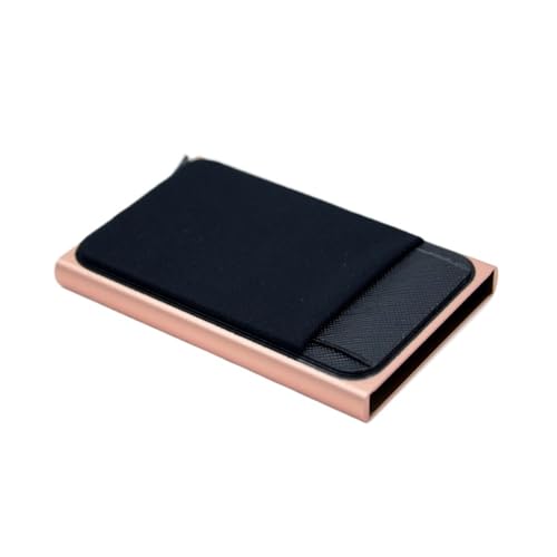 ZHOUXYFDC Kartenetui Schlanke Aluminium-Geldbörse mit elastischer Rückentasche, Ausweis- und Kreditkartenhalter, Mini-Geldbörse, automatisches Pop-up-Bankkartenetui(Rose Gold) von ZHOUXYFDC