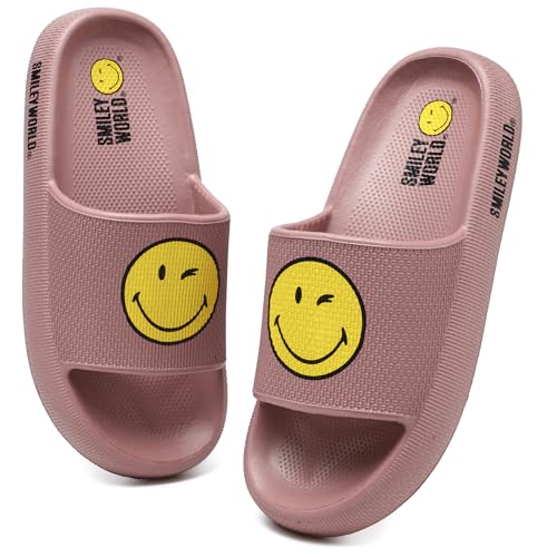 ZHPTO SmileyWorld Badeschuhe für Damen Herren Slippers Original Hausschuhe rutschfest Atmungsaktive Badelatschen Sommer Schlappen Indoor/Outdoor Rosa von ZHPTO