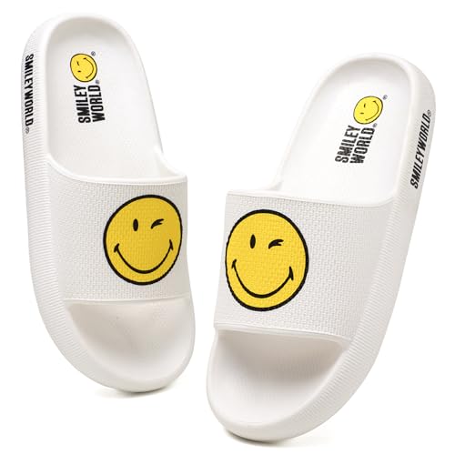 ZHPTO SmileyWorld Badeschuhe für Damen Herren Slippers Original Hausschuhe rutschfest Atmungsaktive Badelatschen Sommer Schlappen Indoor/Outdoor Weiß von ZHPTO