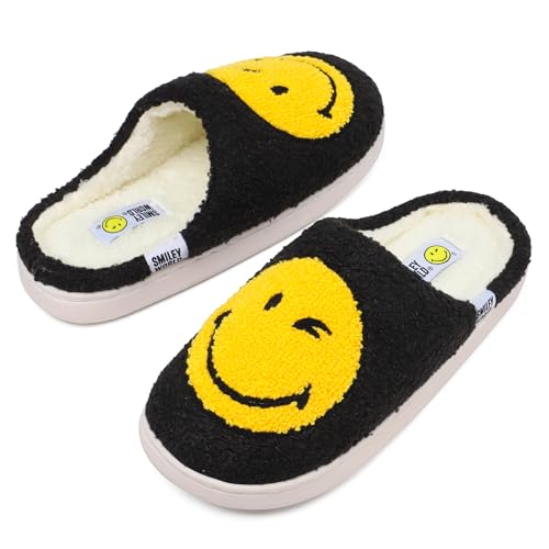 ZHPTO SmileyWorld Hausschuhe Damen Herren mit Memory Foam Anti Rutsch Winter Weicher Plüsch Bequem Warm Slippers für Innen Außen Gelb Schwarz ZHPTO SmileyWorld Hausschuhe Damen Herren mit Memory Foam Anti Rutsch Winter Weicher Plüsch Bequem Warm Slippers für Innen Außen Gelb Schwarz von ZHPTO