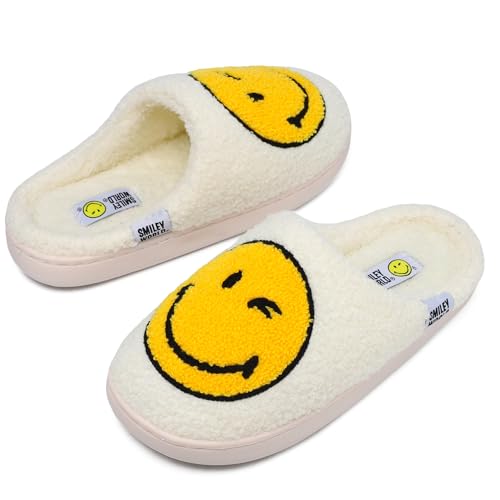 ZHPTO SmileyWorld Hausschuhe Damen Herren mit Memory Foam Anti Rutsch Winter Weicher Plüsch Bequem Warm Slippers für Innen Außen Gelb Weiß ZHPTO SmileyWorld Hausschuhe Damen Herren mit Memory Foam Anti Rutsch Winter Weicher Plüsch Bequem Warm Slippers für Innen Außen Gelb Weiß von ZHPTO