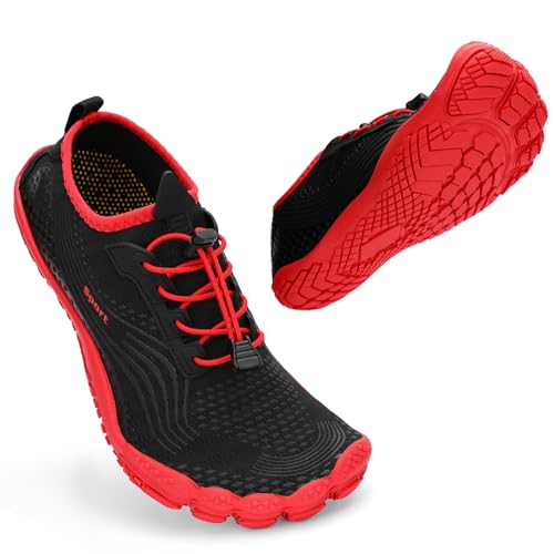 ZHR Badeschuhe Damen Herren Surfschuhe Wasserschuhe Outdoor Anti-Kollisions Strandschuhe Leicht Aquaschuhe Schwarz Rot EU40 von ZHR