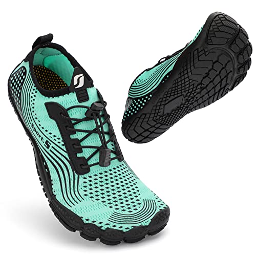 ZHR Badeschuhe Herren Damen Wasserschuhe Schwimmschuhe Schnell Trocknend Outdoor Sportschu Atmungsaktiv Bequem Aqua Barfuss Schuhe Teal EU35 von ZHR