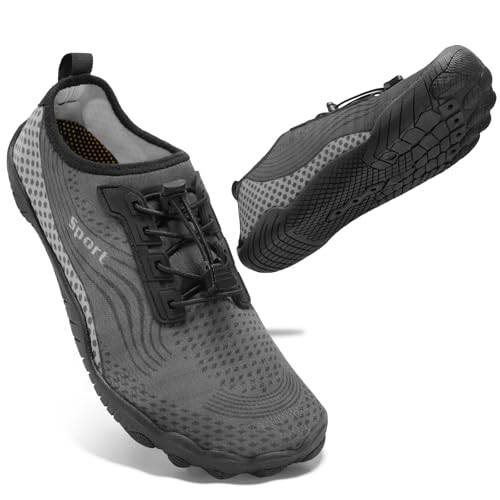 ZHR Herren Barfußschuhe Badeschuhe Damen Wasserschuhe Strandschuhe Schnell Trocknend Aquaschuhe Dark Grey EU45 von ZHR