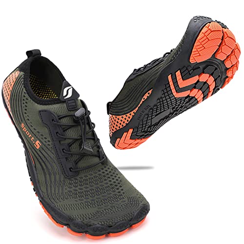 ZHR Herren Wasserschuhe Badeschuhe Schnell Trocknend Outdoor Sportschu Atmungsaktiv Bequem Aquaschuhe Grün Orange EU45 von ZHR