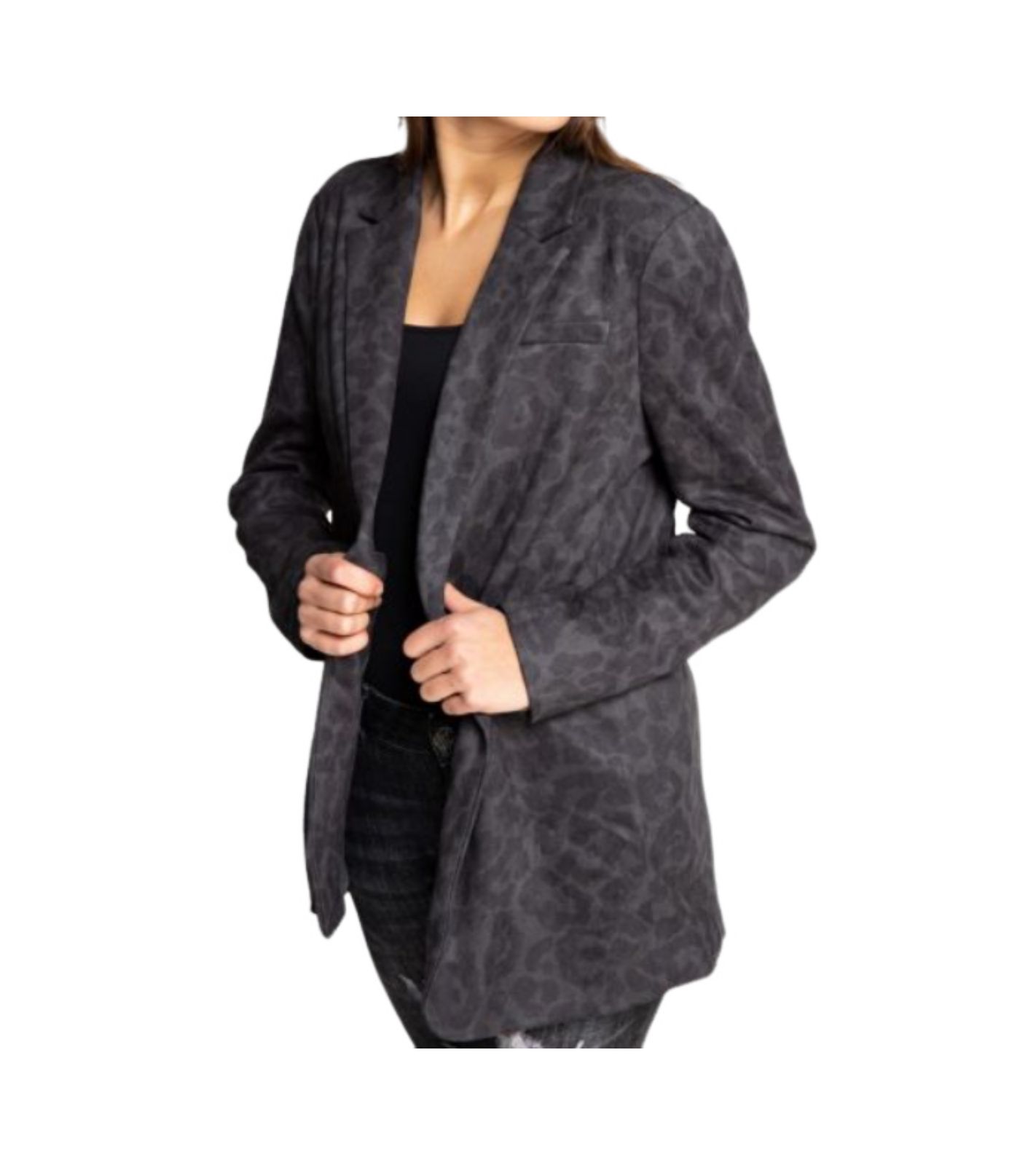 ZHRILL Ellie Damen Blazer eleganter Business-Blazer mit Leo-Print-Muster 85856842 Dunkelgrau von ZHRILL