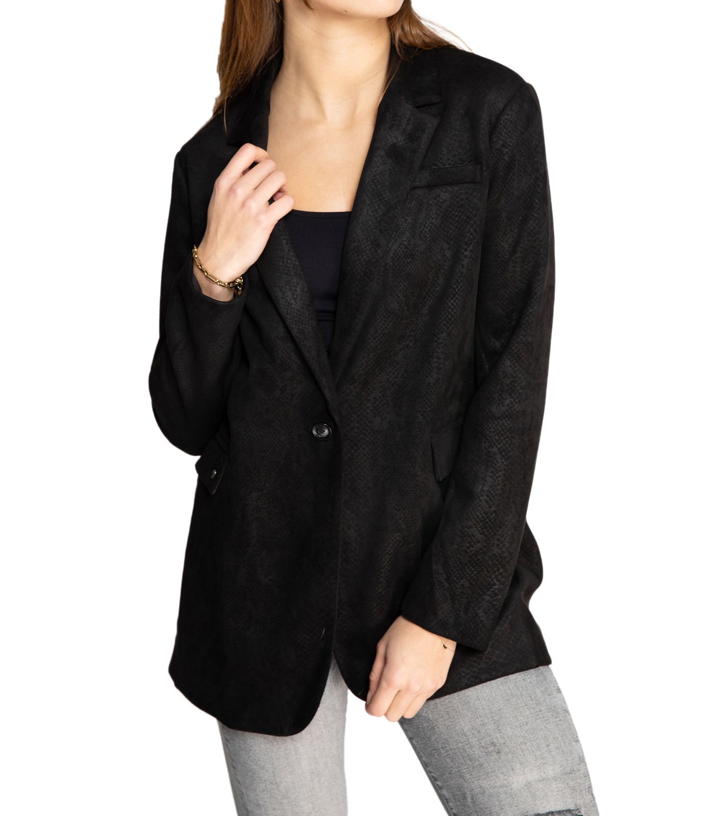 ZHRILL Ellie Damen Blazer mit dezentem Reptilien-Muster Party-Blazer 32428016 Schwarz von ZHRILL