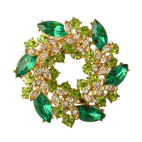 Bling Strass Blume Gold Brosche Pins für Frauen Elegant, Schal Ring Schnalle Clip, Handgefertigte Kostüm Brosche Schmuck für Hochzeitsstrauß (A-Grün) von ZHSH