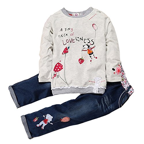 Zhuannian Mädchen-Outfit mit langärmligem Pullover und Jeans Gr. 3 Jahre, grau von ZHUANNIAN