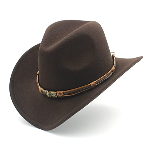 ZHUBAOQIN Fedora Trilby Filzhut Hut Damen Herren Hohl Western Cowboyhut Mit Modegürtel Gentleman Lady Jazz Cowgirl Cap 59-60Bigszie Coffee von ZHUBAOQIN