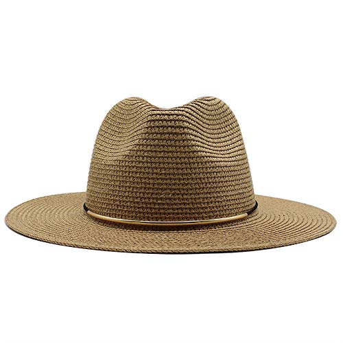 ZHUBAOQIN Fedora Trilby Filzhut Hut Hut Damen Panama Strohhut Fedora Strand Breite Krempe Lässige Sommer Sonnenhüte Für Herren Größe 56-58Cm Khaki von ZHUBAOQIN