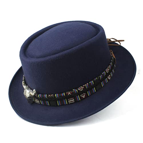 ZHUBAOQIN Fedora Trilby Filzhut Hut Mode Herren Damen Hut Mit Stirnband Kirche Kirchenhut Jazzhut Dunkelblau von ZHUBAOQIN