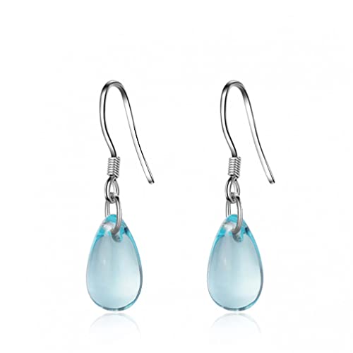 925 Sterling Silber Ohrhänger Schmuck Wassertropfen Form Blauer Opal Naturstein Anhänger Tropfenohrringe für Frauen von ZHUDJ