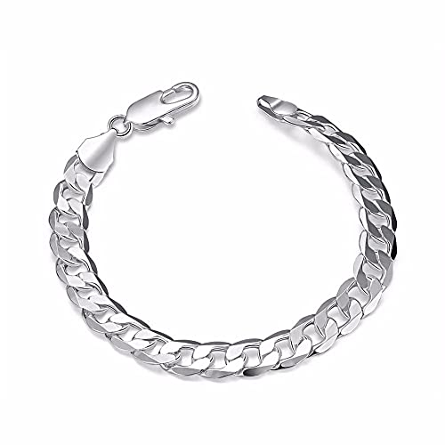 Herren Edelschmuck 8 Zoll 20cm Armband 925 Sterling Silber Charm 8mm Seitlich Flache Kette Armbänder Armreif von ZHUDJ