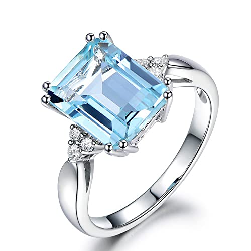 Silber 925 Schmuck Ring Aquamarin Edelstein Ringe Für Frauen Echt 925 Sterling Silber Weiblichen Schmuck Ring 7 Blau von ZHUDJ