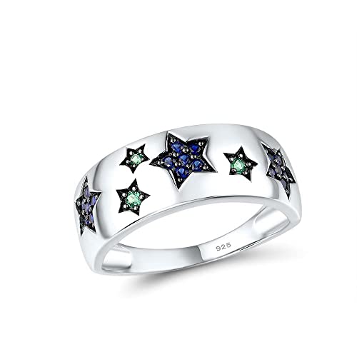 Silberring für Frauen 925 Sterling Silber Sparkling Erstellt Blauer Saphir Grüner Spinell Glänzende Sterne Edlen Schmuck 6 von ZHUDJ