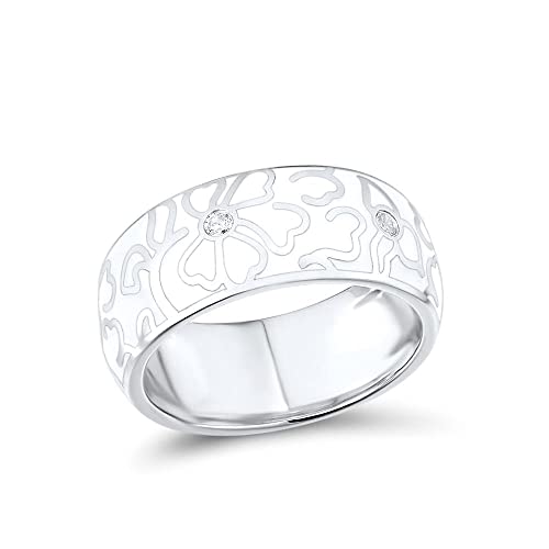 Silberring für Frauen Authentisch 100% 925 Sterling Silber Weiße Blume Eleganter Ring Schmuck Handgemachte Emaille 8.5 von ZHUDJ