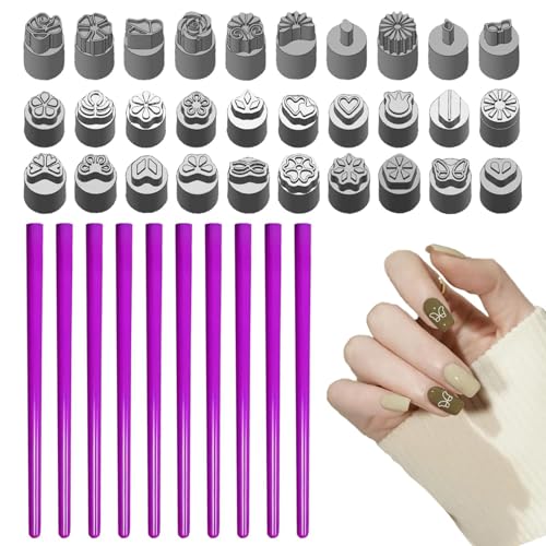 Nail Arts Stempel Stift, 40 STK Blumen Design Nagel Graffiti Stift Set Blumen Nagel Stempelstift Nagel Stempelstift Für Zuhause Und Nagelstudio, 10 Stift + 30 Stempel von ZHUMCCY