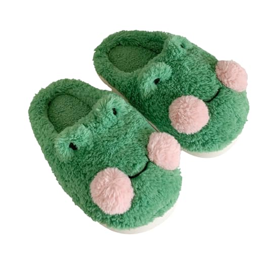ZHUMCCY Frosch Hausschuhe, Süße Frosch Hausschuhe Frosch Plüschhausschuhe Süße Tier Hausschuhe Bequeme Schlafzimmer Hausschuhe Für Mädchen- Und Damenschlafsäle von ZHUMCCY