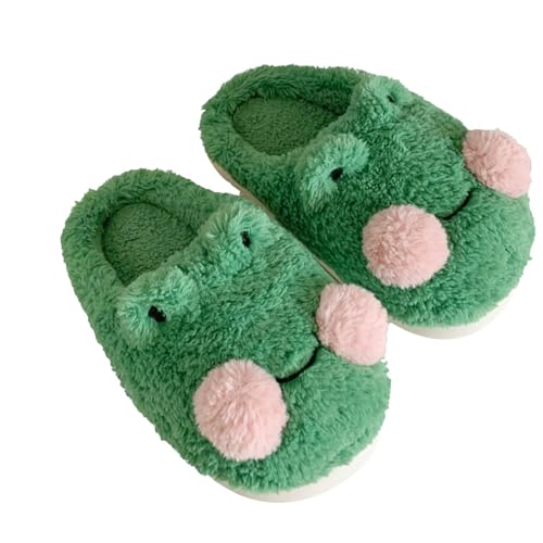 ZHUMCCY Frosch Hausschuhe, Süße Frosch Hausschuhe Frosch Plüschhausschuhe Süße Tier Hausschuhe Bequeme Schlafzimmer Hausschuhe Für Mädchen- Und Damenschlafsäle von ZHUMCCY