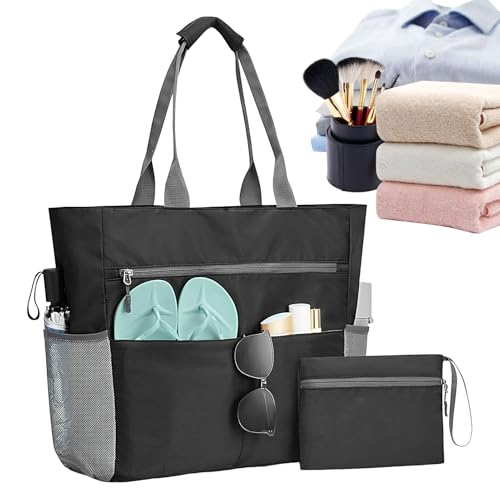 ZHUMCCY Strandtasche Für Damen | Wasserdichte Strandtasche Mit Münzfach,Faltbare Wasserdichte Tragetasche Mit Reißverschluss Für Reisen Camping Picknick Pool Wandern Pendeln Gym Urlaub Arbeit Alltag von ZHUMCCY