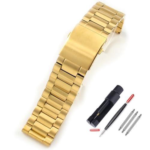 ZHUOLEI Diesel Uhrenarmband, Ersatz-Edelstahl-Uhrenarmbänder, 22 mm - 28 mm, mit doppeltem Verschluss, Metall-Ersatz-Uhrenarmbänder (Gold, 26 mm) von ZHUOLEI
