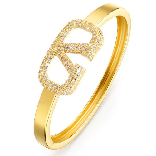 ZHUOMOT V Armband Damen Gold Dupe Armreif Gold, 17CM Silber 925 Vergoldete Armbänder Damen, Buchstabe V Geometrische Zirkonia Armreifen Hypoallergene, Schmuck Geschenke für Frauen von ZHUOMOT