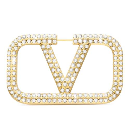 ZHUOMOT V Gold Brosche Damen Buchstabe Broschen & Anstecknadeln für Damen mit Funkelnder Zirkonia, Sterling Silber 925 Vergoldete Anstecknadel Mode Broschen, Dupes Schmuck Geschenke für Frauen von ZHUOMOT